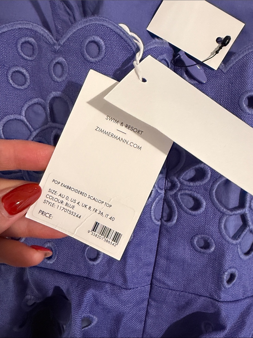 Zimmermann Purple Embroidered Scallop Top - New with Tags - Size 0 - Picture 2 of 3